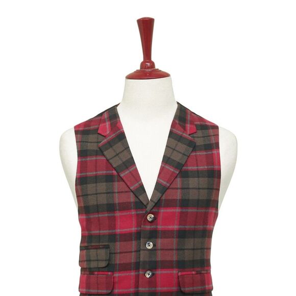 Mens Plaid Vest 44R Red Brown Teal Wool Waistcoat XL Formal Wedding Prom Party - Picture 4 of 9
